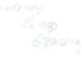 Soap bubbles flew randomly on a white background. Vector illustration