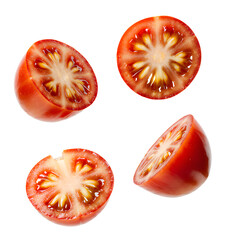 Tomato Slices in close-up: A visually appealing arrangement of fresh, juicy tomato slices, each revealing its vibrant interior texture and color.