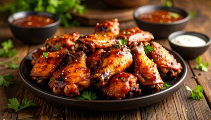 Roasting Sticky Chicken Wings with Tamarind Glaze. Traditional Vietnamese Food