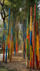 Fototapeta premium Bamboo ancient forest nature green foliage jungle serene.