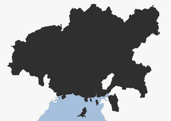 Fototapeta premium English Description (Max 200 characters, no symbols): Silhouette map of Hiroshima, Japan. Shows the geographical outline of the region or city in dark grey. Highlights its simple territorial shape.