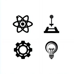 Collection of Five Silhouettes Representing Physics Symbols and Concepts
