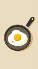 A cartoon of a fried egg on a pan. The egg is yellow and the pan is black