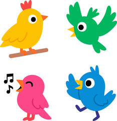 Fototapeta premium Cute Colorful Cartoon Birds – Singing and Flying Bird Clipart Set