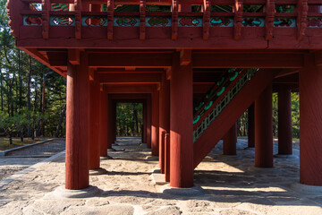 bottom columns and stairs of the traditional Korean pavilion