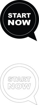 Start Now Speech Bubble Icon Bold Call to Action Button in Black and Outline Style