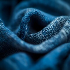 Fototapeta premium Close-up Detailed Texture of Blue Fabric, Woven Textile, Deep Indigo Hues