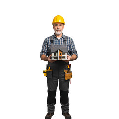 Experienced Contractor Presenting a New Home Model isolated on transparent background