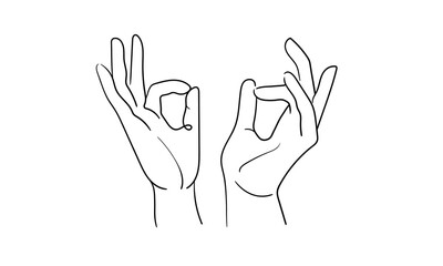 Female hands in gestures, continious line drawing. Symbols, sign language. Vector illustration