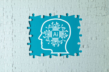 AI and machine learning technology concept.,A human head with a circuit board brain and CPU inside...