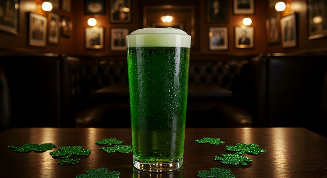 Celebrate St Patricks Day with a refreshing green beer pint