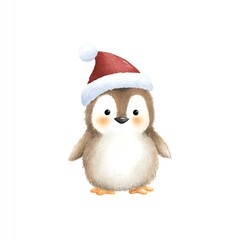 Adorable Watercolor Penguin in Santa Hat, Festive Winter Clipart Image, Perfect for Holiday Cards and Decorations