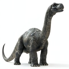 Obraz premium Detailed sauropod image, reminiscent of Brontosaurus. Realistic skin texture in gray and brown tones. Isolated on white, focusing attention. Mythical creature isolated on a white background