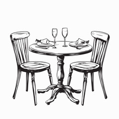 Wooden Dining Table With Chairs image vector on the white background.