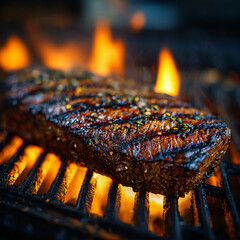  close up , grilling a marinated flank steak on a backyard gas grill