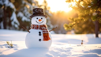 Obraz premium Snowy snowman in winter sun