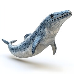 Fototapeta premium Dynamic 3D rendering of a leopard seal swimming. Bluish-gray with black spots, captured mid-motion against a white backdrop. Mythical creature isolated on a white background.