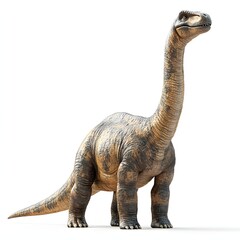 Obraz premium Majestic Brachiosaurus stands tall! Detailed rendering showcases its immense size and textured skin. Perfect for prehistoric projects. Mythical creature isolated on a white background.