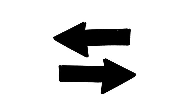 Two black arrows in opposite directions animated over a clean white background. Simple, high-contrast motion graphic suitable for minimal designs, explainer clips, and educational videos.