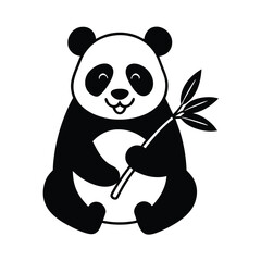 Panda Eating Bamboo Cute Illustration