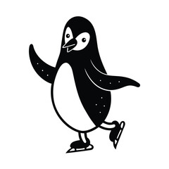 Happy Penguin Ice Skating Cartoon