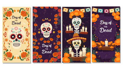 Colorful Day of the Dead Skull with Marigold Flowers Illustration