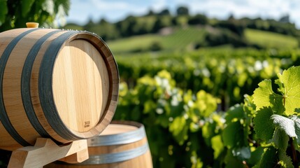 Rustic Wooden Barrel Stacked on Another Barrel Evoking Vintage Charm