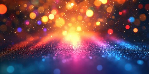 Vibrant abstract glow with colorful bokeh and sparkling effects in a dark setting