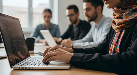 Diverse Team Collaboration Modern Office Coworking Space Technology Business Professionals