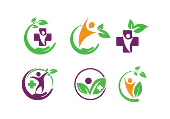 Holistic Health and Wellness Logos Featuring People, Crosses, and Nature