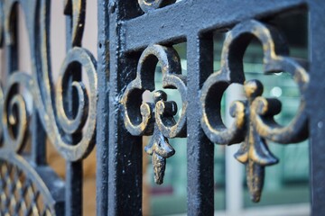 Forged antique metal grille, close-up