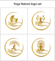 Yoga and Nature Harmony Logos Collection Golden Designs for Wellness and Serenity Yoga Nature Logo Set