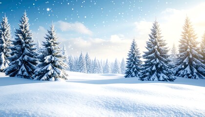 Naklejka premium Snowy winter landscape with fir trees