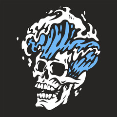 Fototapeta premium Blue wave skull on dark background