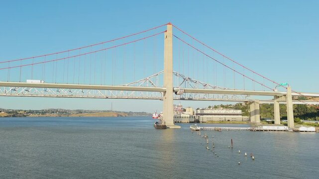Alfred Zampa Memorial Bridge Aerial With Bay Area Industrial Background