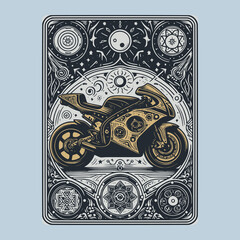 moon-guided speed motorcycle in clean vector for fantasy card collections