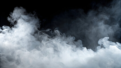Wispy white smoke billows and swirls against a dark, contrasting background, creating a dramatic effect.