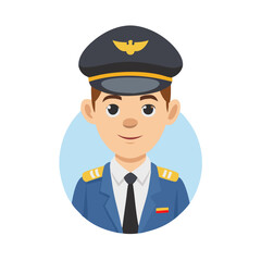 Portrait of a pilot. Flat Cartoon Illustration of Male Pilot in Professional Airline Uniform with Cap and Epaulets