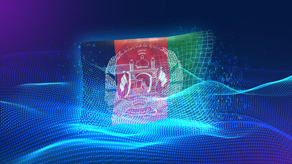 Afghanistan A futuristic digital background merging with a national flag symbol, representing the...