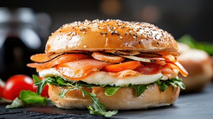 Delicious Sandwich with Fresh Ingredients Meat Cheese Tomatoes Lettuce