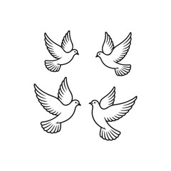Four Black and White Dove Silhouettes with Outstretched Wings on White Background