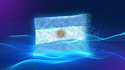 Argentina A futuristic digital background merging with a national flag symbol, representing the...