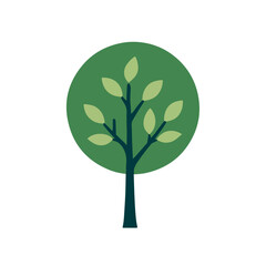 vector tree with green leaves, Illustrative Green Tree with White Background on Beige Canvas