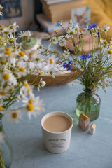 Glass of coffee on the table, coffee with milk