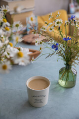 Glass of coffee on the table, coffee with milk