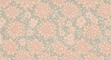 Repeating pattern of peach-colored floral blooms and smaller flower clusters.