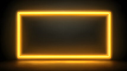 Yellow rectangle neon frame, light sign box, outline border with space for text with 7x5 scale ratio for invitation, web, social post, ad, banner, png isolated on transparent background.