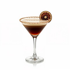 "Realistic Illustration of a Coffee Cocktail in a Martini Glass with Chocolate Orange Garnish"
