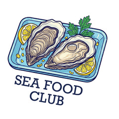 Fresh oyster print. Eat more fruit. Oyster club print design. Lemon artwork.