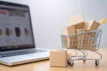 Fototapeta premium Efficient e-commerce logistics: streamlined online shopping with fast delivery packaging, secure shipping solutions, reliable order fulfillment for seamless customer experience.